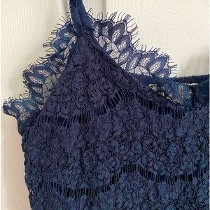 Monteau Navy Blue Eyelash Lace Tank top